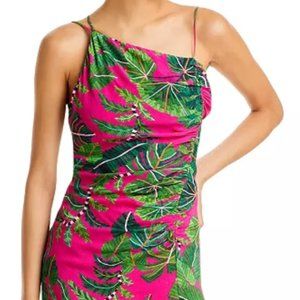 Farm Rio Pink Leaves Asymmetric Midi Dress